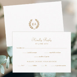 Elegante Monogram Wedding RSVP Card Gold White Karte