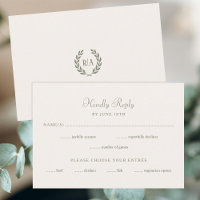 Elegante Monogram Wedding RSVP Card Grüne Creme