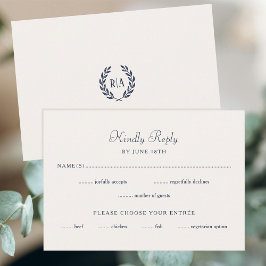 Elegante Monogram Wedding RSVP Card Navy Cream Karte