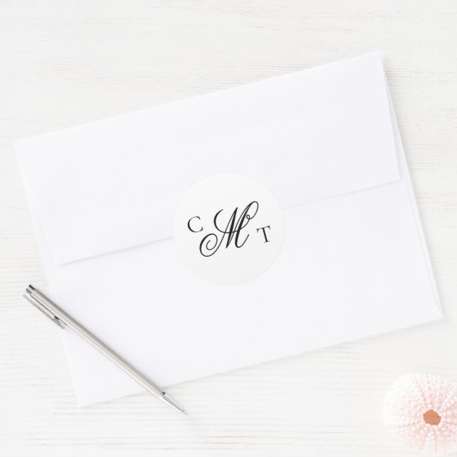 Elegante Monogram Wedding Suite Runder Aufkleber (Umschlag)