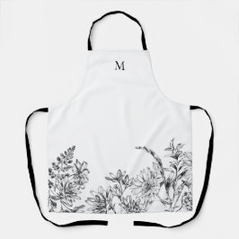 Elegante Monogram White Floral Wine Schürze