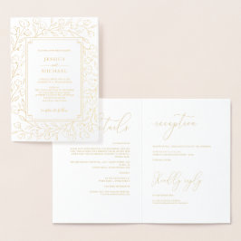 Elegante Monogram White Gold Classic Floral Weddin Folienkarte