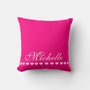 Elegante Monogram White Hearts Bright Pink Kissen