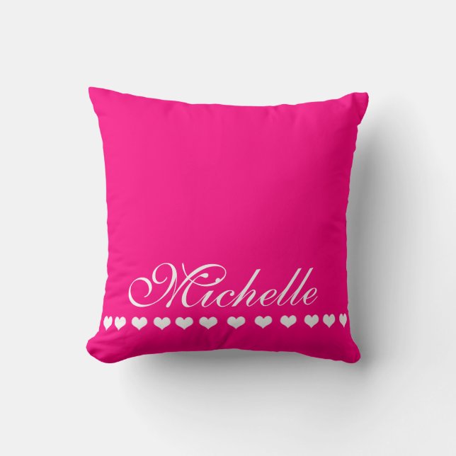 Elegante Monogram White Hearts Bright Pink Kissen (Vorderseite)