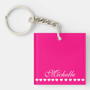 Elegante Monogram White Hearts Bright Pink Schlüsselanhänger