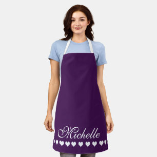 Elegante Monogram White Hearts Eggplant Lila Schürze