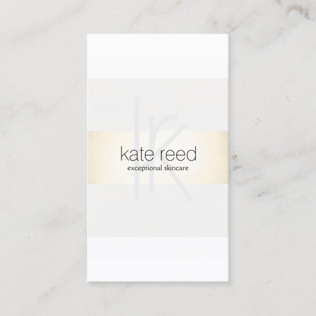 Elegante Monogram White Modern Gold Streifen Visitenkarte (Vorderseite)