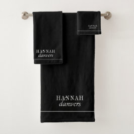Elegante Monogram White Name Black Badhandtuch Set