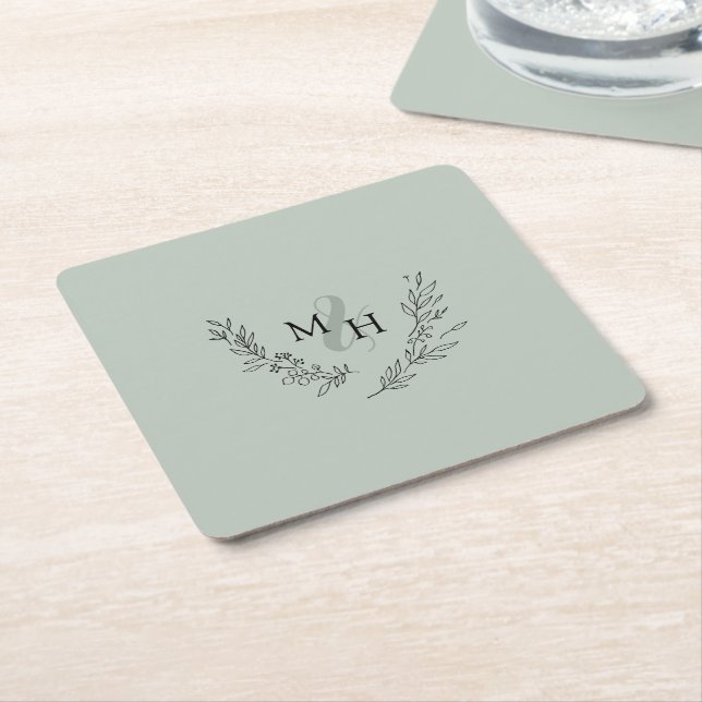 Elegante Monogram Wreath Sage Wedding Rechteckiger Pappuntersetzer (angewinkelt)