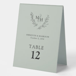 Elegante Monogram Wreath Sage Wedding Tischaufsteller