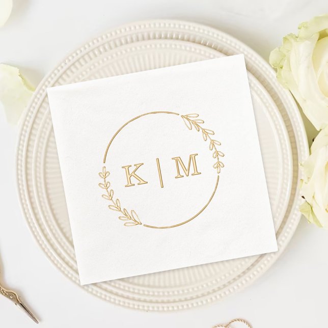 Elegante Monogram Wreath Wedding Servietten Mit Folie (Von Creator hochgeladen)