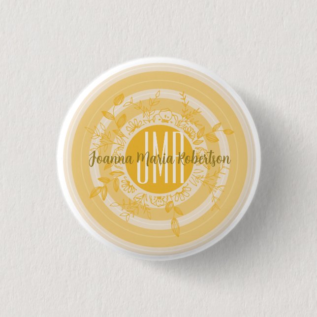 ELEGANTE MONOGRAM YELLOW GOLD CREAM BLUME CUSTOM BUTTON (Vorderseite)