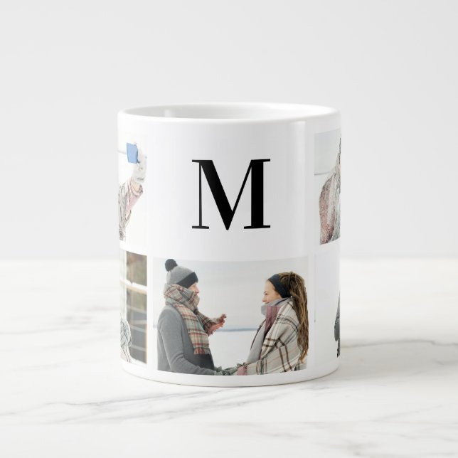 Elegante monogramierte und 5-Foto-personalisierte  Jumbo-Tasse (Vorderseite)