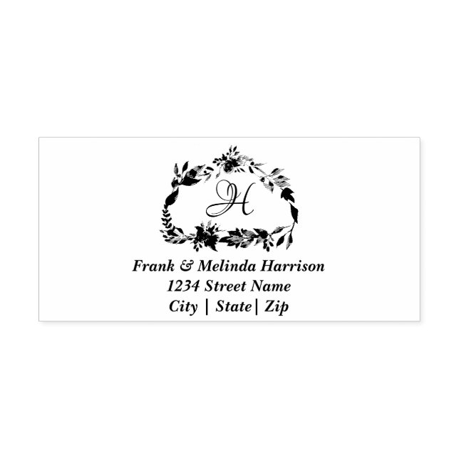 Elegante Monogramm-Adresse für Blumenrahmen Permastempel (Design)