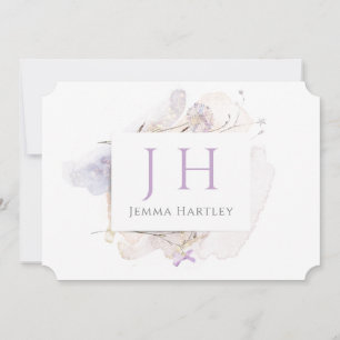 Elegante Monogramm-Aquarellfarben-Wildblumen Mitteilungskarte