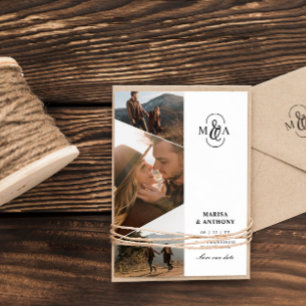 Elegante Monogramm-Asymmetrische Hochzeitsfotos Save The Date