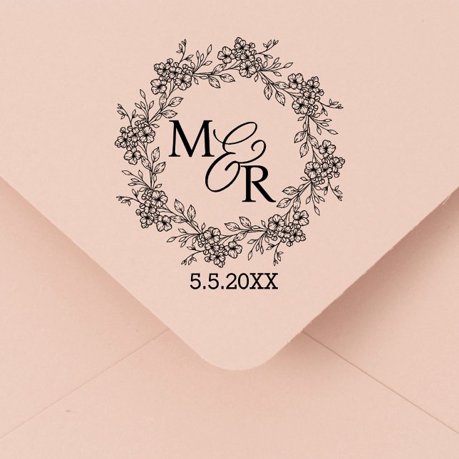 elegante, monogramm-Blütenhochzeit Gummistempel (Von Creator hochgeladen)