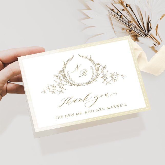 Elegante Monogramm, Champagner Wasserfarbenhochzei Dankeskarte (Von Creator hochgeladen)