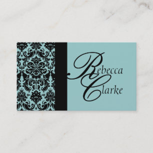 Elegante Monogramm-Damast-Blau-Visitenkarte Visitenkarte