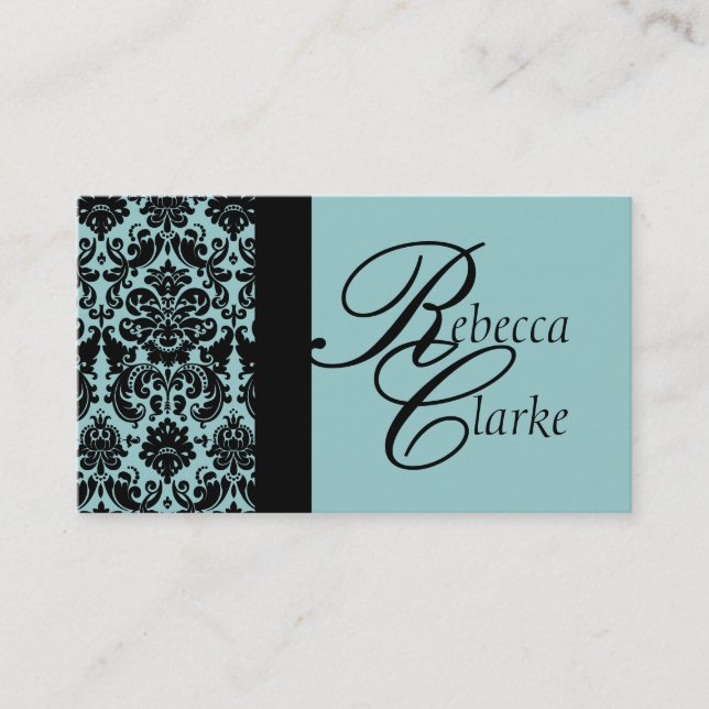 Elegante Monogramm-Damast-Blau-Visitenkarte Visitenkarte (Vorderseite)