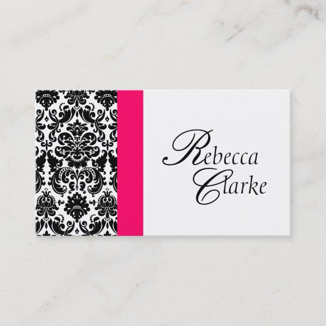 Elegante Monogramm-Damast-Rosa-Visitenkarte Visitenkarte (Vorderseite)