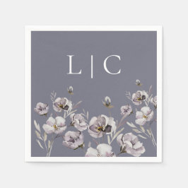 Elegante monogramm dunkelgraue Aquarellfarben-Blum Serviette