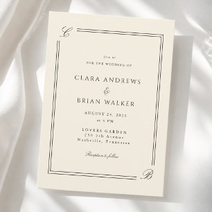 Elegante Monogramm-Elfenbein-Rand-Hochzeit Einladung