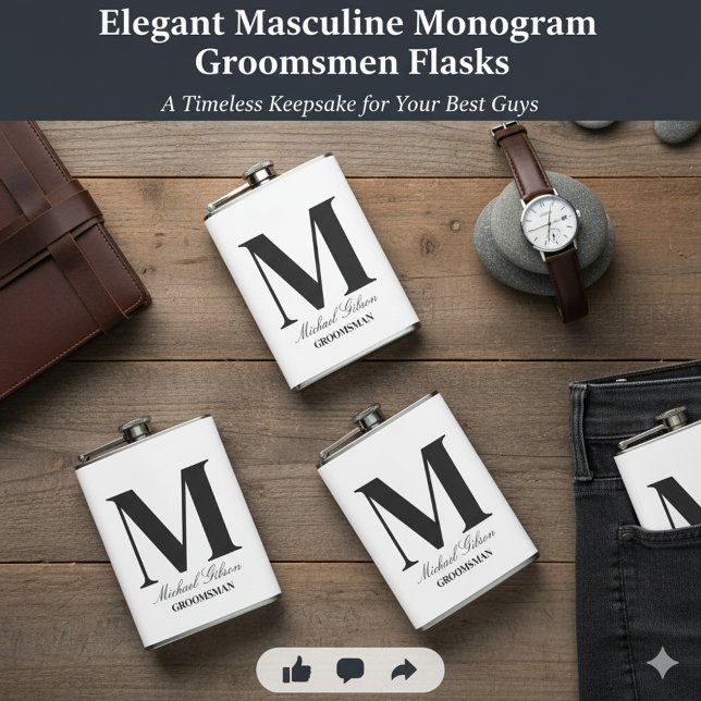 Elegante Monogramm-Flasche - Personalisiertes Gesc Flachmann (Elegant Monogram Flask - Personalized Groomsmen Gift)