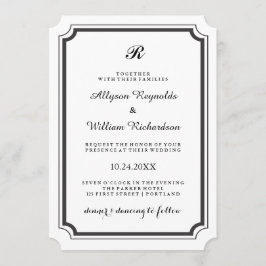 Elegante Monogramm formale Schwarz-Weiß-Hochzeit Einladung
