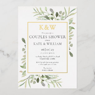 Elegante Monogramm-Grün-Paar-Shower Gold Folieneinladung