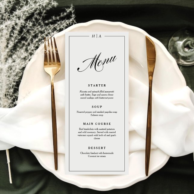 Elegante Monogramm-Handschrift Hochzeitsdinner Menükarte (Von Creator hochgeladen)