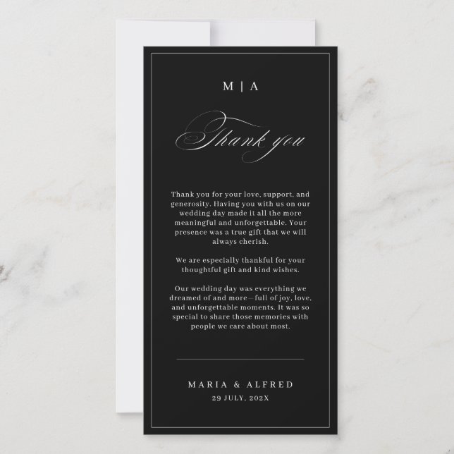 Elegante Monogramm-Hochzeit-Dankeskarten-QR-Code Dankeskarte (Vorderseite)