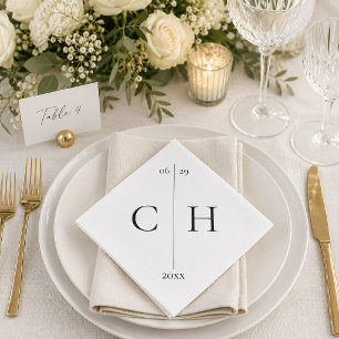 Elegante Monogramm-Hochzeit in Schwarz und Weiß Serviette