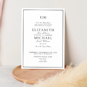 Elegante Monogramm-Hochzeit in Schwarz-Weiß Einladung