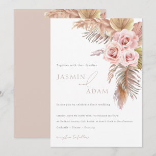 Elegante Monogramm-Hochzeit mit rosa Blumen Einladung