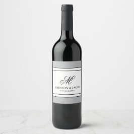 Elegante Monogramm-Hochzeit Weinetikett