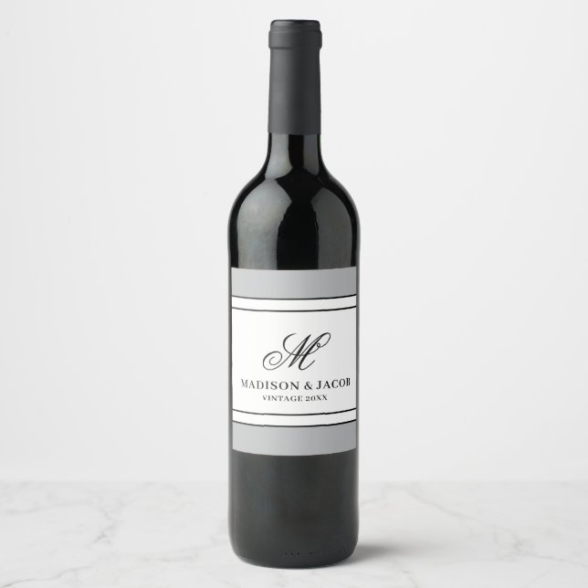 Elegante Monogramm-Hochzeit  Weinetikett (Vorderseite)