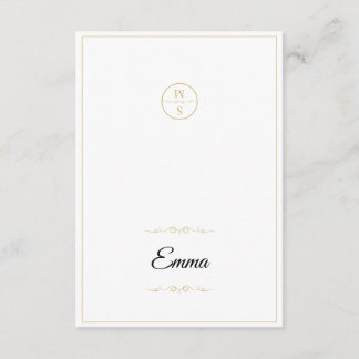 Elegante Monogramm-Hochzeitsplatzkarte Skript Gold
