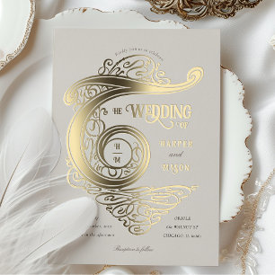 Elegante Monogramm-Hochzeitstypografie Folieneinladung