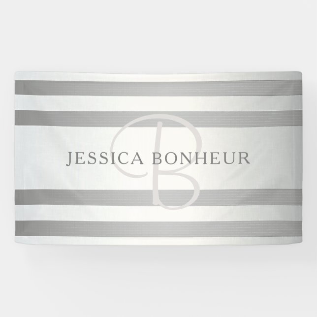 Elegante Monogramm-Imitate Silberglänzende graue S Banner (Horizontal)