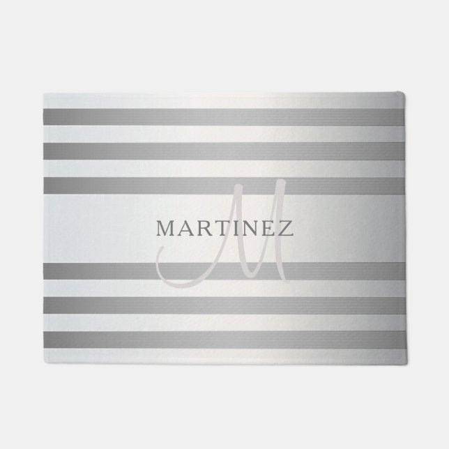 Elegante Monogramm-Imitate Silberglänzende graue S Fußmatte (Vorderseite)