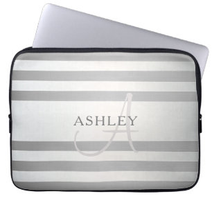 Elegante Monogramm-Imitate Silberglänzende graue S Laptopschutzhülle