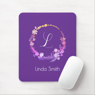 Elegante Monogramm-Initiale mit individuellem Name Mousepad