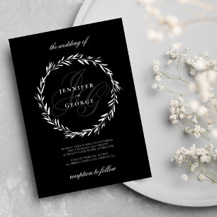 Elegante Monogramm-Initialen Schwarz-weiß Hochzeit Einladung