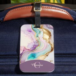Elegante Monogramm-Marmor-Flüssigtinte Gepäckanhänger