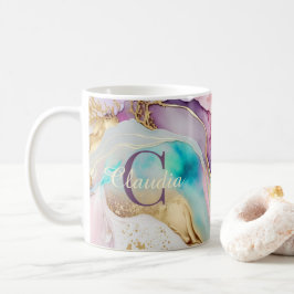 Elegante Monogramm-Marmor-Flüssigtinte Kaffeetasse