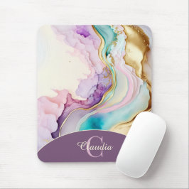 Elegante Monogramm-Marmor-Flüssigtinte Mousepad