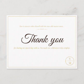 Elegante Monogramm-Minimal-Hochzeits-Dankeskarten Postkarte