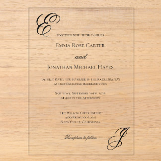 Elegante Monogramm-Minimalismus-Hochzeit Acryleinladungen