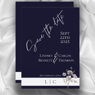 Elegante monogramm-Minimalistische Dunkelmarinenka Save The Date